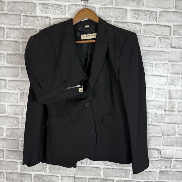 Burberry London Designer Solid Black Wool Stretch Blazer Suit Set Womens Size 14 - Picture 1 of 16